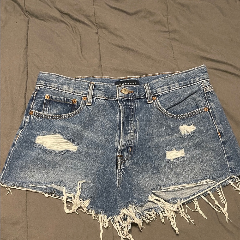 Aeropostale Women’s Distressed Denim Shorts — Blue